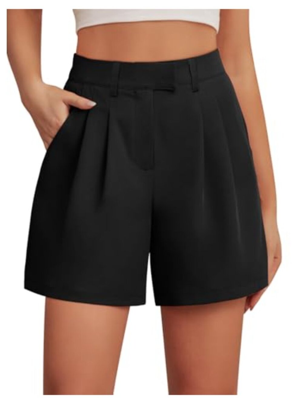 Feiersi Womens High Waisted Bermuda Shorts Elastic Waist Wide Leg with Pockets